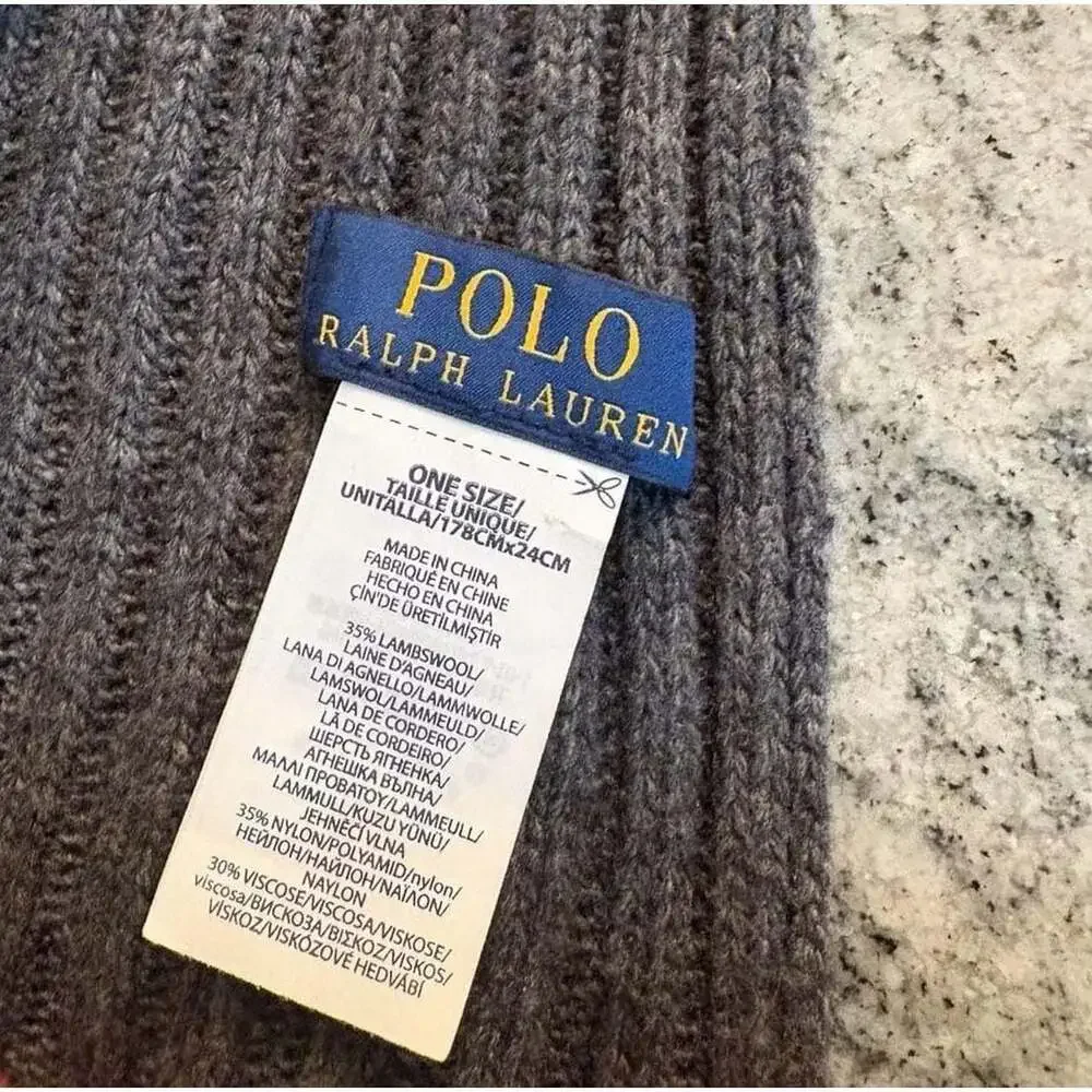 Polo Ralph Lauren Ribbed Lambswool Blend Scarf Charcoal Gray